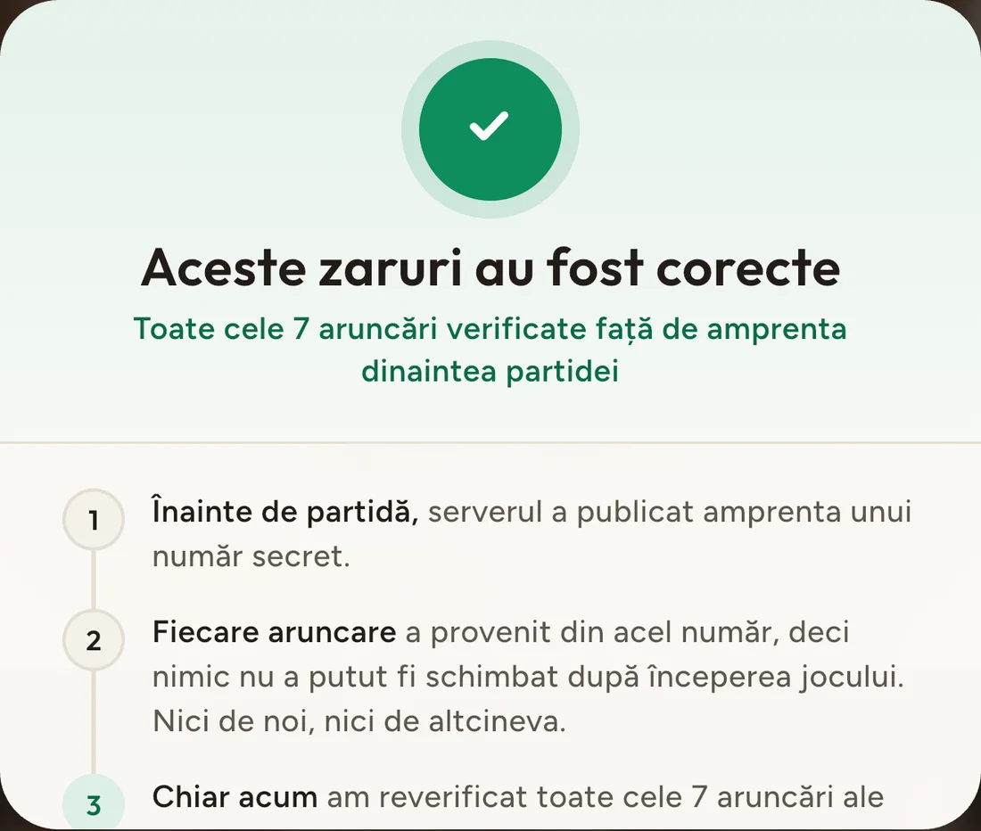 Dovada zarurilor în Table42: toate aruncările verificate față de amprenta publicată înaintea partidei