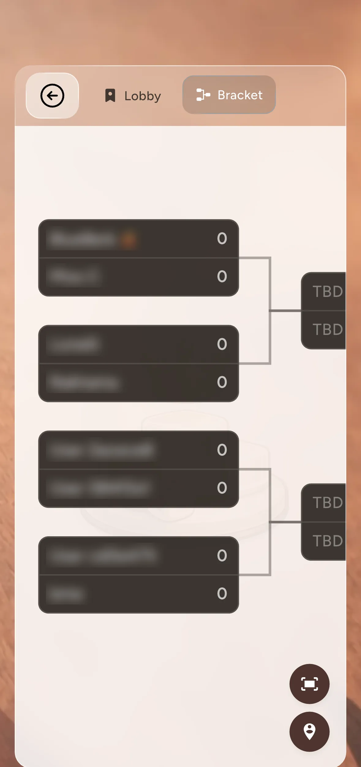 Tabloul (bracket) unui turneu de table cu eliminare directă în aplicația Table42